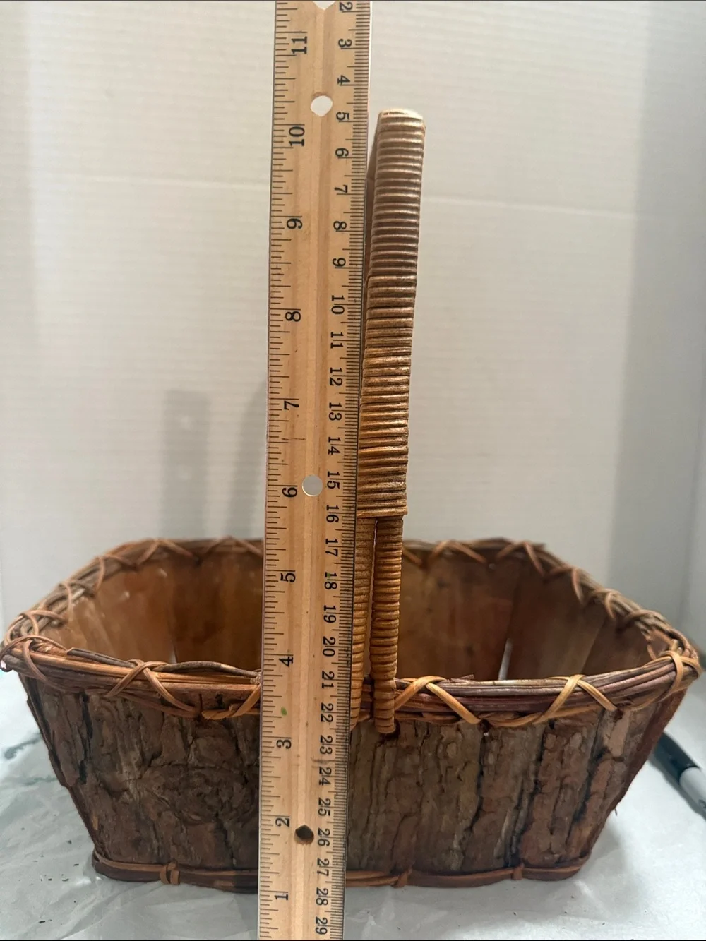Rustic Brown Woven Bark Basket with Handle - Home Accents